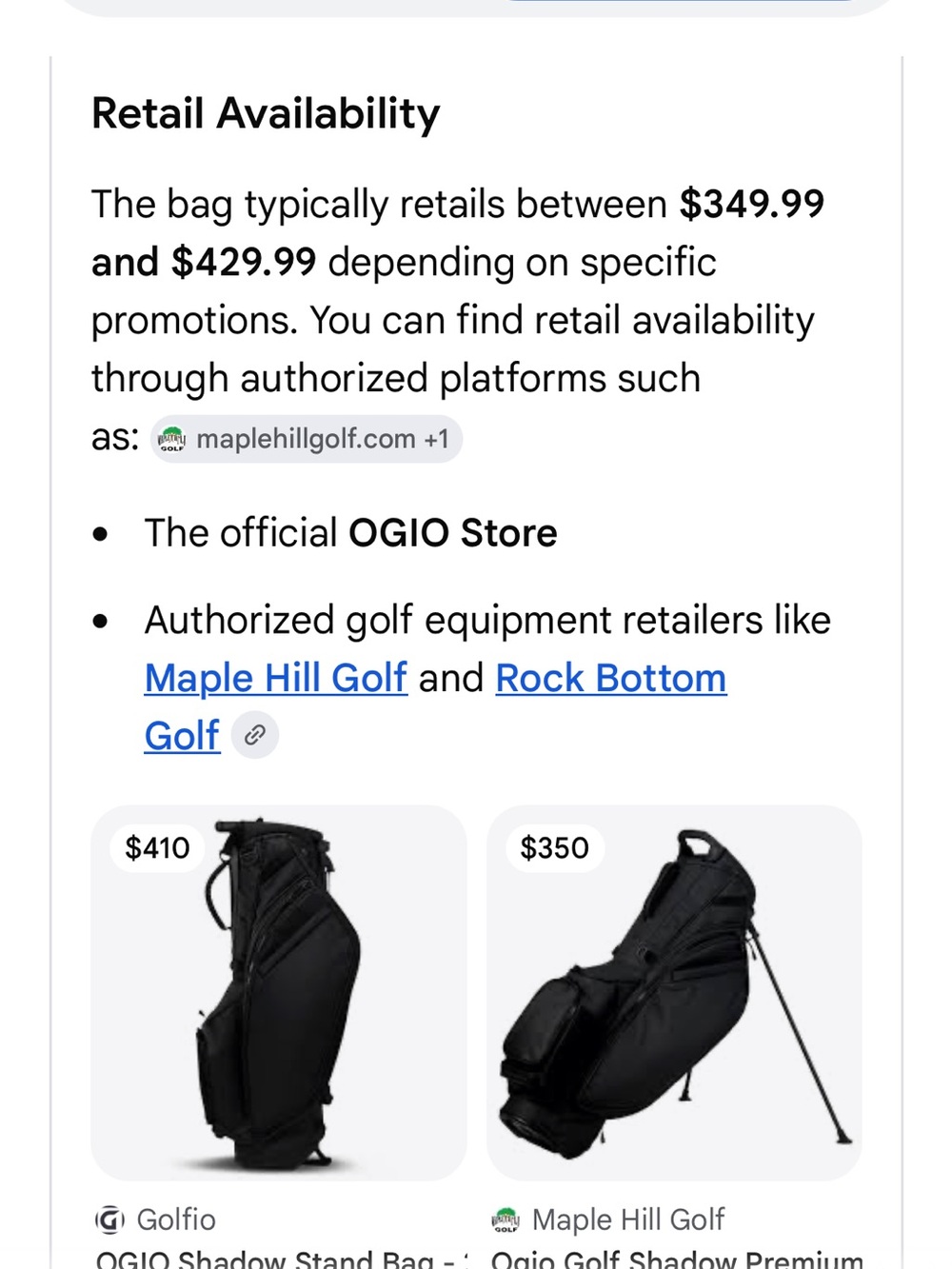 OGIO Shadow Golf Stand Bag - Picture 11 of 13